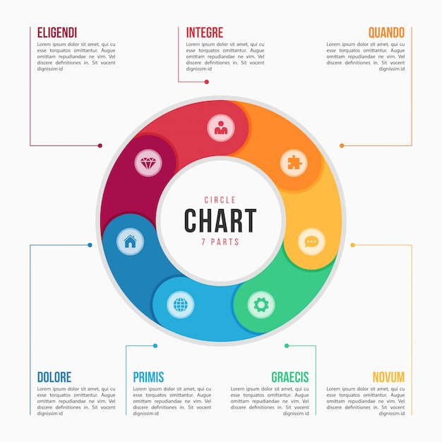 Plantilla de infografía de gráfico circular con partes, procesos, pasos