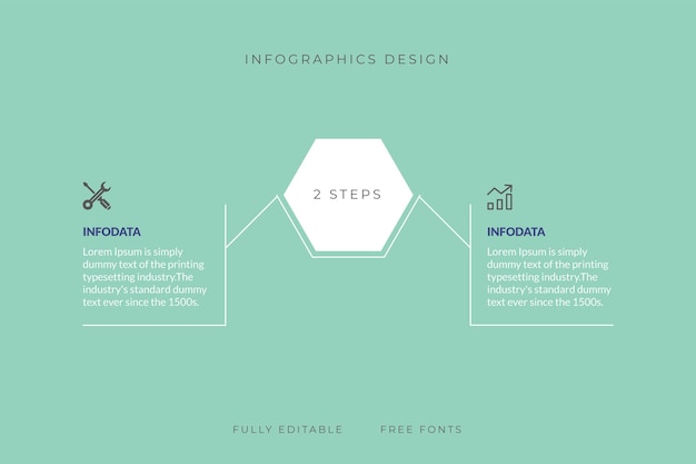 Plantilla de infografía hexagonal de 2 pasos u opción