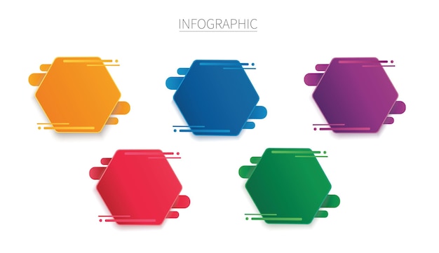 Plantilla de infografía hexagonal colorida con 5 opciones