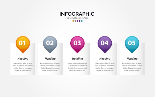 Plantilla de infografía horizontal de negocios de presentación con 5 opciones