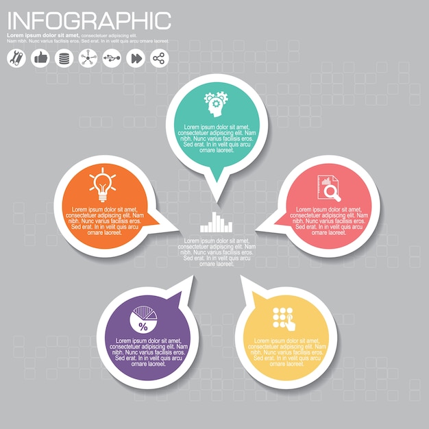 Plantilla de infografía con iconos planos para presentación.