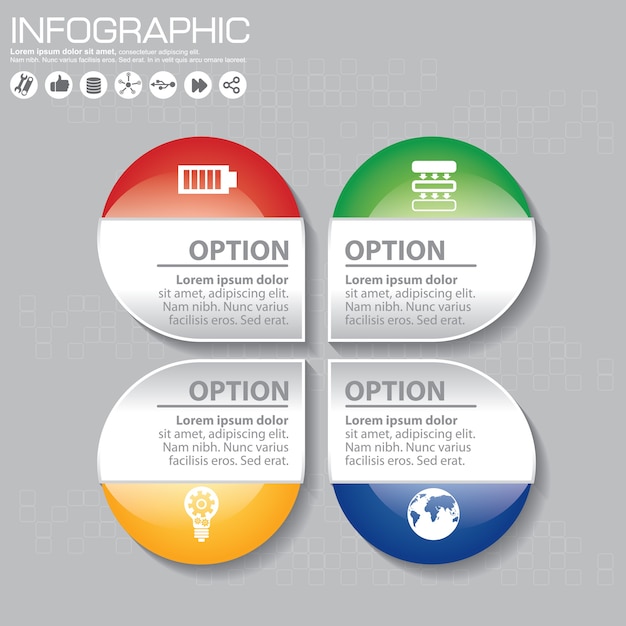 Plantilla de infografía con iconos planos para presentación.