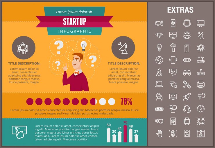 Vector plantilla de infografía de inicio, elementos e iconos