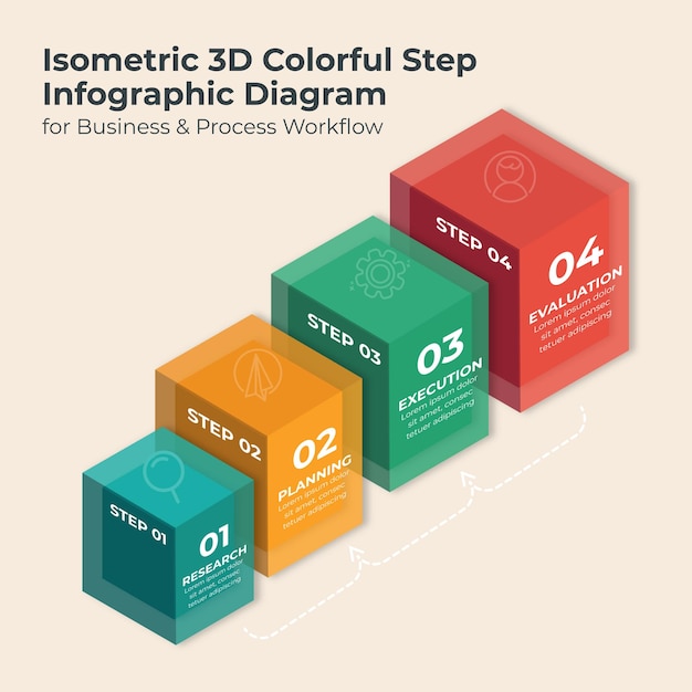 Plantilla de infografía isométrica 3D colorida para la presentación paso a paso