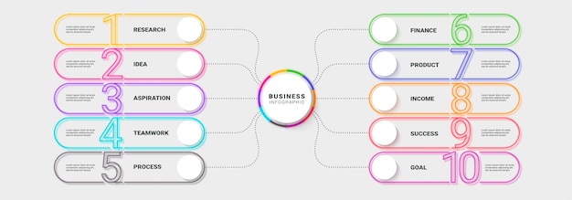 Vector plantilla de infografía de línea fina de neón moderna para el éxito