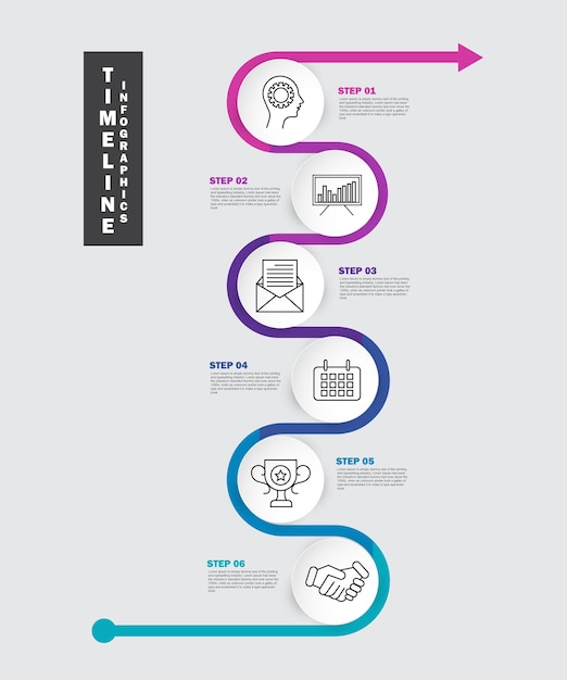 Plantilla de infografía de línea de tiempo con círculos y pasos.