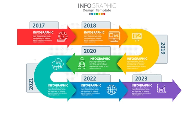 Plantilla de infografía de línea de tiempo con flechas y 5 opciones de diseño plano