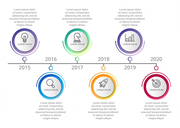 Plantilla de infografía de línea de tiempo con opciones de iconos o pasos