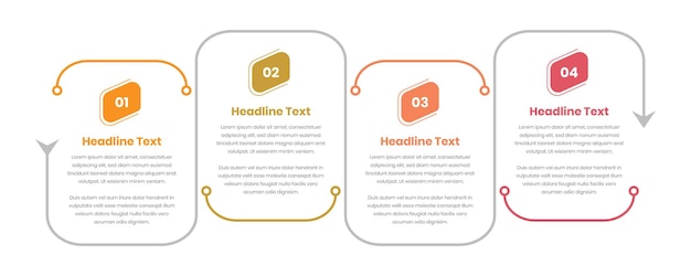 Plantilla de infografía de línea de tiempo de presentación de texto de pasos comerciales con forma de flecha