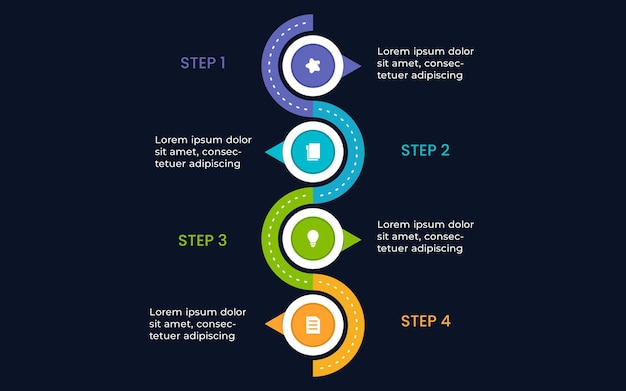 Vector plantilla de infografía de línea de tiempo vertical de 4 pasos para banner de presentación de negocios