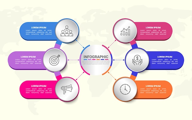 Plantilla de infografía de línea de tiempoConcepto de negocio con 6 opcionesIlustración vectorial