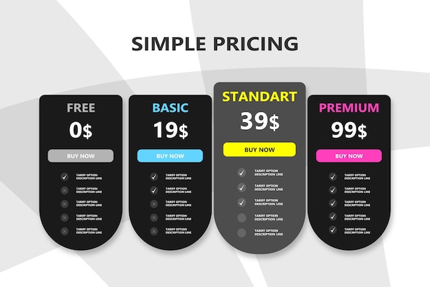 plantilla de infografía con lista de precios para diferentes opciones de suscripción en un fondo claro