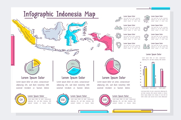 Plantilla de infografía de mapa de indonesia dibujado a mano