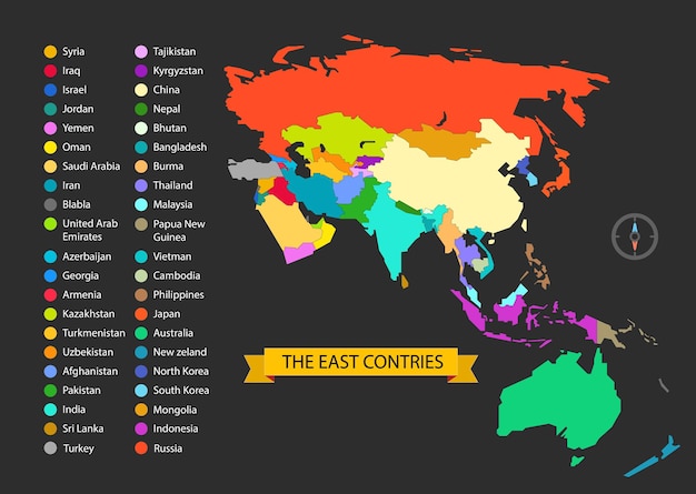 Vector plantilla de infografía de mapa mundial. la ilustración de los países del este