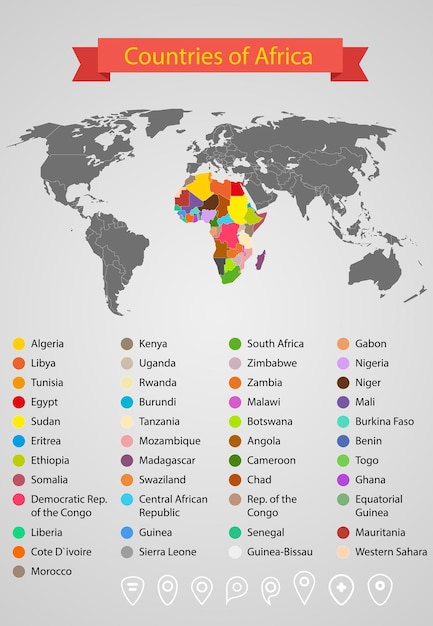 Vector plantilla de infografía de mapa mundial. países de áfrica