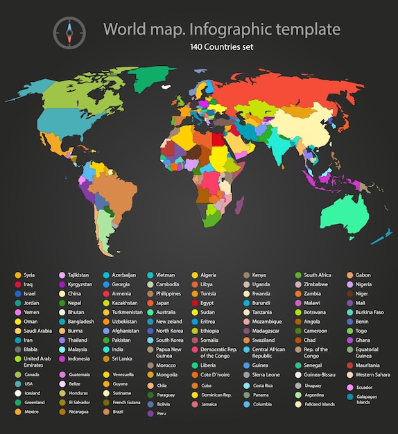 Plantilla de infografía de mapa mundial. todos los países son seleccionables