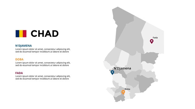 Plantilla de infografía de mapa vectorial de Chad Presentación de diapositivas país africano