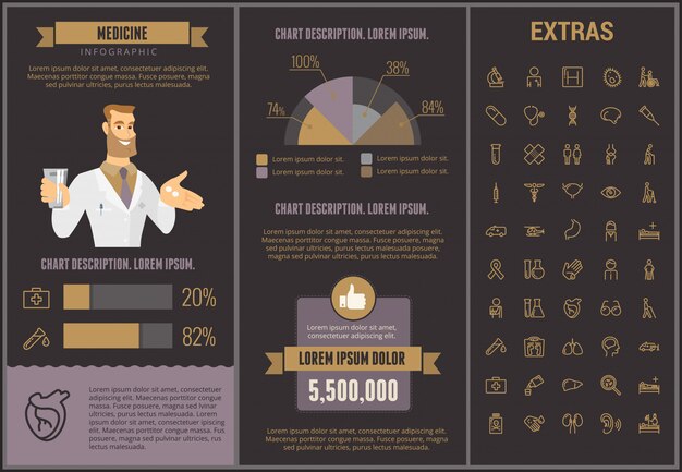 Plantilla de infografía medicina, elementos e iconos