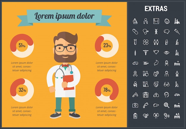 Vector plantilla de infografía medicina, elementos e iconos