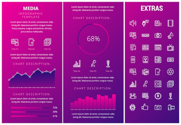 Vector plantilla de infografía de medios, elementos e iconos