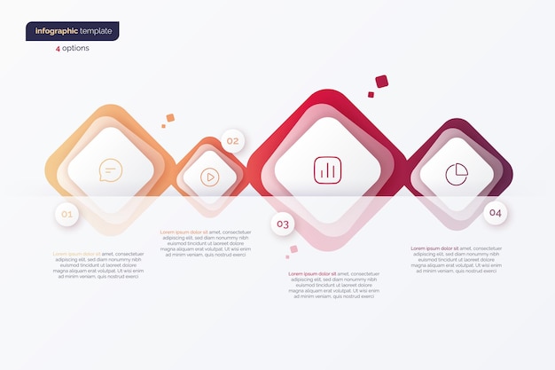 plantilla de infografía minimalista de gradiente vectorial compuesta por cuadrados redondeados
