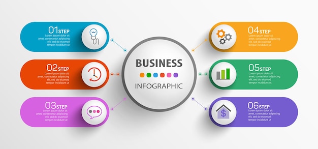 Plantilla de infografía moderna con 6 pasos para empresas