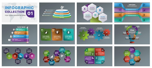 Una plantilla de infografía moderna con una colección de formas geométricas diagramas de flujo y gráficos de progreso Ideal para presentaciones de negocios estrategias de marketing y análisis de datos diseño plano