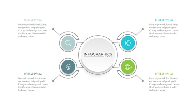 Plantilla de infografía moderna Diseño de elementos de círculo creativo con iconos de marketing 4 opciones