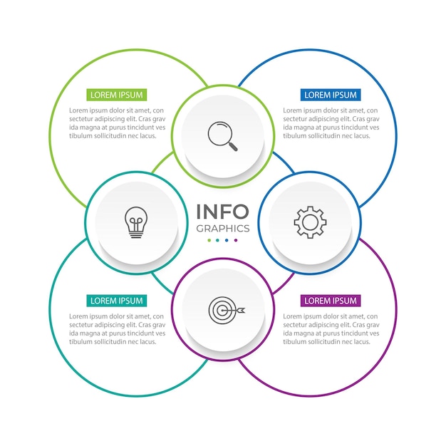 Plantilla de infografía moderna Diseño de elementos de círculo creativo con iconos de marketing 4 opciones