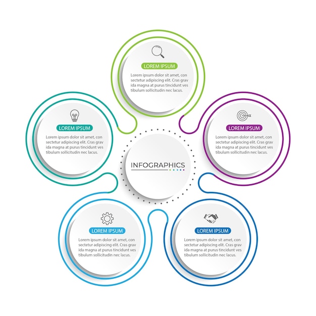Plantilla de infografía moderna Diseño de elementos de círculo creativo con iconos de marketing 5 opciones
