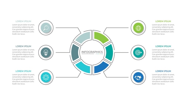 Plantilla de infografía moderna Diseño de elementos de círculo creativo con iconos de marketing 6 opciones