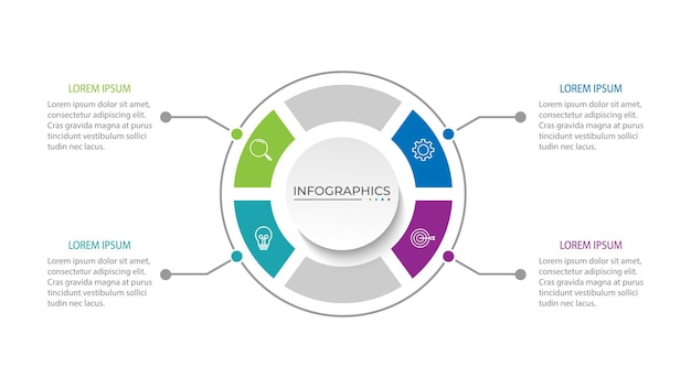 Plantilla de infografía moderna Diseño de elementos de círculo creativo con iconos de marketing 6 opciones