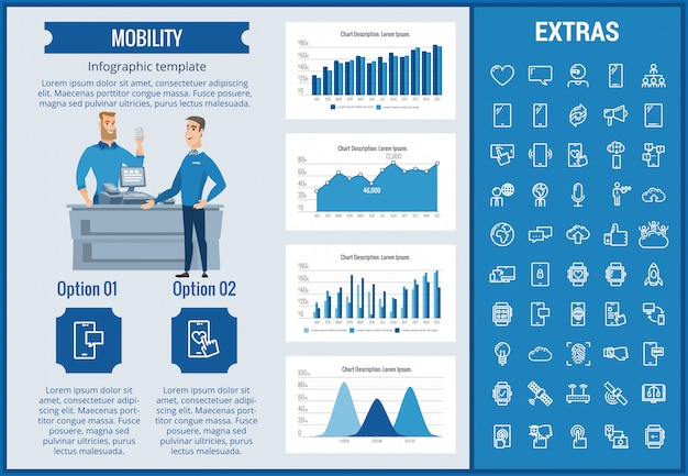 Plantilla de infografía de movilidad, elementos e iconos