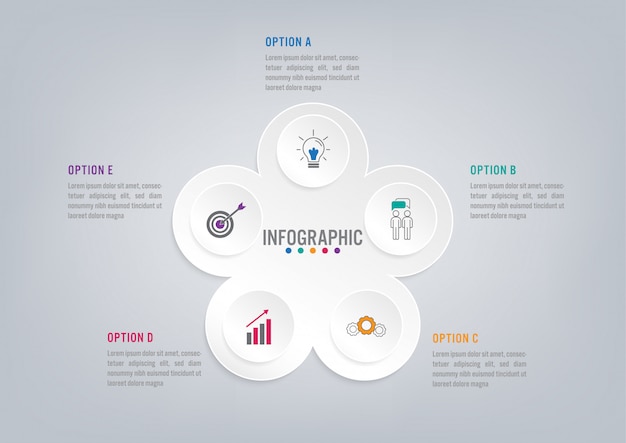 Plantilla de infografía de negocios con 5 opciones.