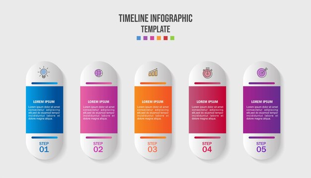 Plantilla de infografía para negocios 5 pasos Diagrama de presentación de mapas mentales modernos Infografía vectorial