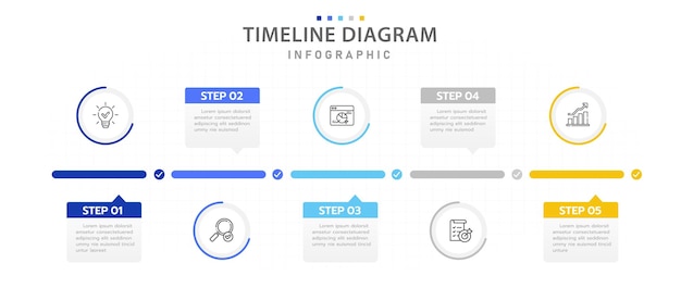 Plantilla de infografía para negocios 5 pasos Modern Timeline diagrama hoja de ruta con presentación de gráfico circular de porcentaje infografía vectorial