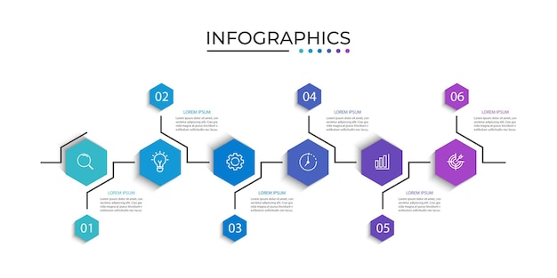 plantilla de infografía de negocios 6 paso línea de tiempo viaje diagrama de proceso 6 opciones
