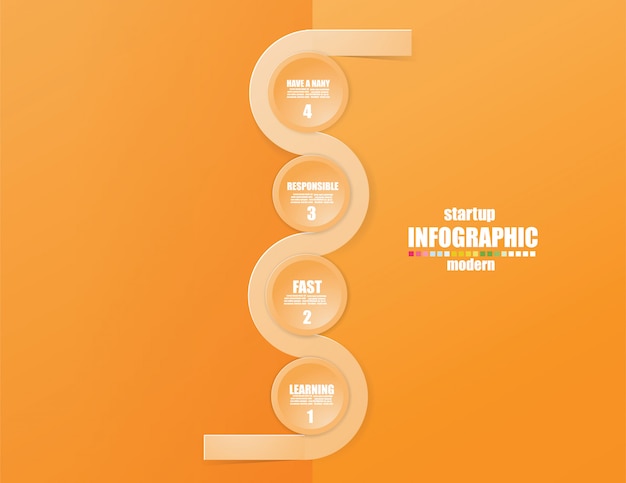 Plantilla de infografía de negocios el concepto de los pasos de escalera. pasa al color naranja.