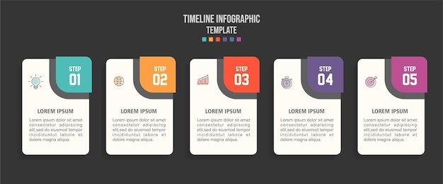 Plantilla de infografía para negocios Diagrama de gráfico de línea de tiempo con pasos elementos abstractos mínimos