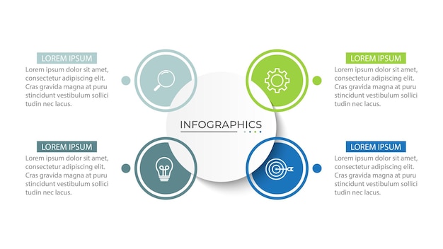 plantilla de infografía de negocios diseño de elementos creativos de círculo con íconos de marketing 4 pasos
