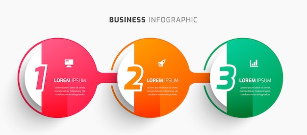 Plantilla de infografía de negocios con icono de línea de etiqueta circular y 3 números adecuados para la presentación