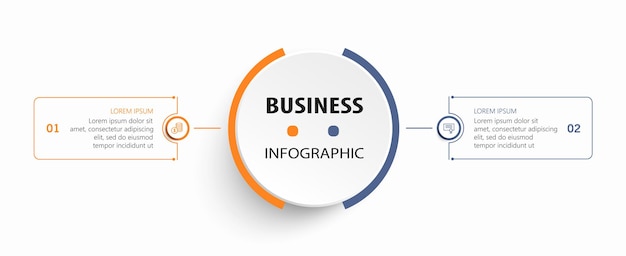 plantilla de infografía de negocios con iconos y 2 opciones o pasos