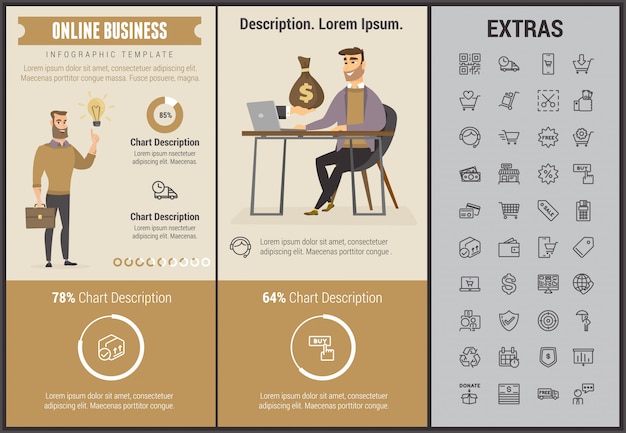 Plantilla de infografía de negocios en línea y elementos