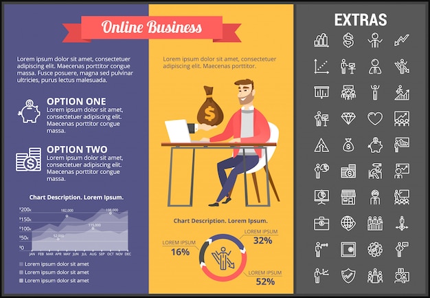 Vector plantilla de infografía de negocios en línea y elementos