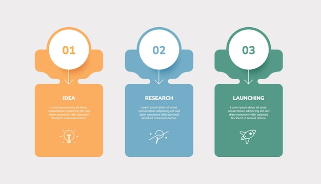 Plantilla de infografía de negocios Minimalista moderno 3 pasos de opción Diseño de elementos de negocio