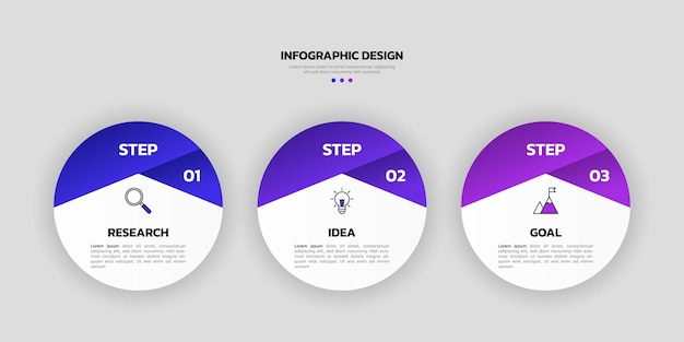 plantilla de infografía de negocios moderna con 3 opciones o iconos de pasos