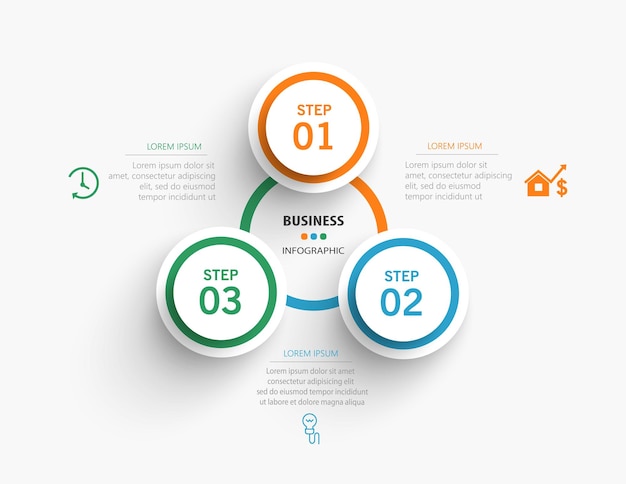 plantilla de infografía de negocios moderna con 3 opciones o pasos