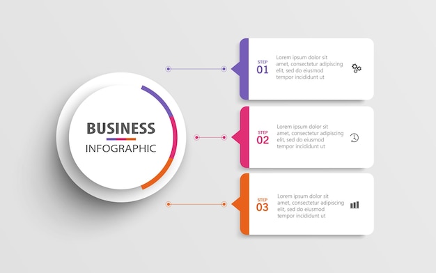 Plantilla de infografía de negocios moderna con 3 opciones o pasos