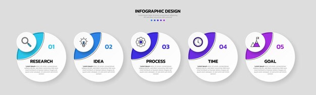 plantilla de infografía de negocios moderna con 5 opciones o iconos de pasos