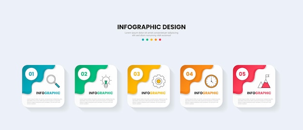 plantilla de infografía de negocios moderna con 5 opciones o iconos de pasos